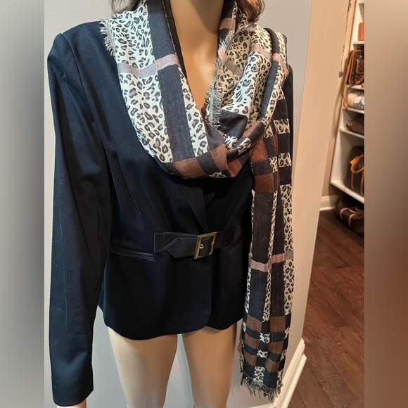 Saks fifth off Accessories - Luxury Cotton/Jacquard edge /Leopard & Stripe Motif Scarf  Black/cream/rust